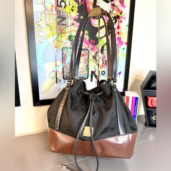 MCM Black Bucket Bag with Gold Accents MCM-Logo-Saffiano-Leather-  main image 4